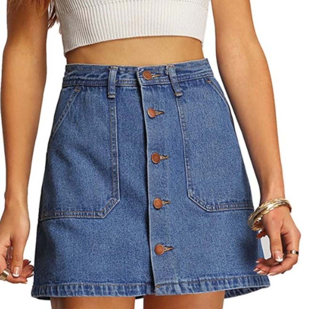 Button Front Denim Skirt